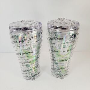 Royal Caribbean Save The Waves Tumblers Lot Of 2 Clear Plastic With Lids